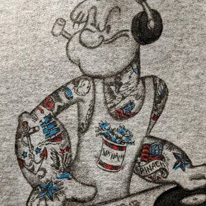 Popeye The Sailor DJ Disc Jockey Mens Pullover Hoodie Sweatshirt Hooded Size L
